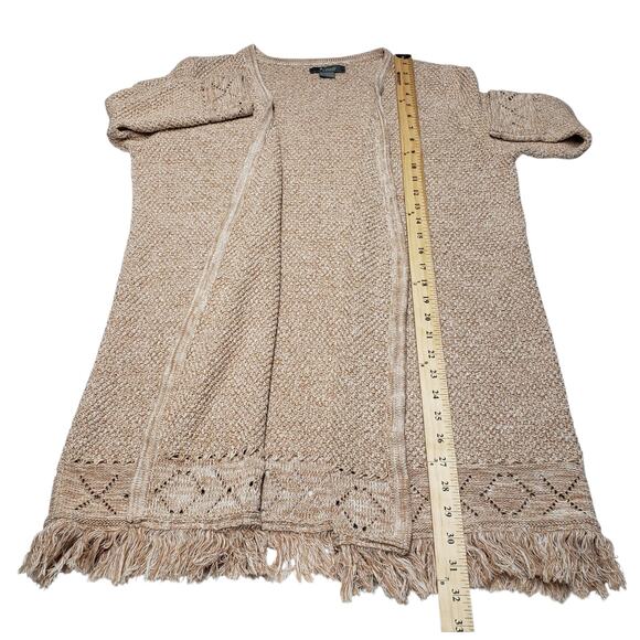 Natural Reflections Open Knit Cardigan Size XL Oatmeal Fringe Cabin Style Y2K - Picture 8 of 8